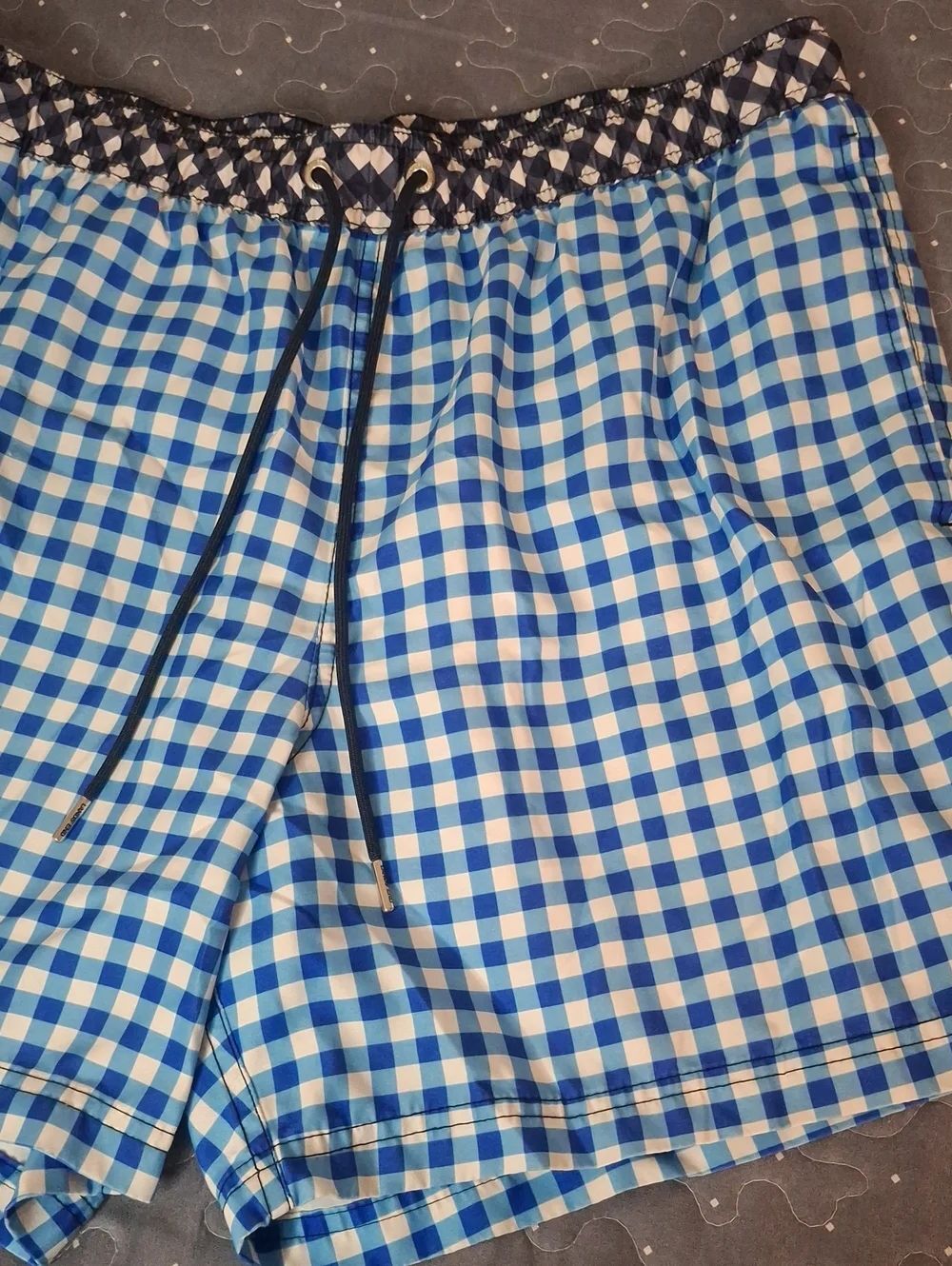 Lands' End Draper James Blue & White Gingham Swim Shorts size Large